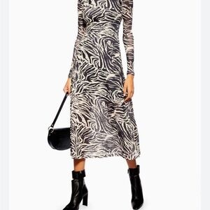 Topshop Black and White Zebra Print Midi Dress